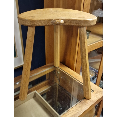 102 - Mouseman Yorkshire Oak Three-Legged Stool - 45cm high