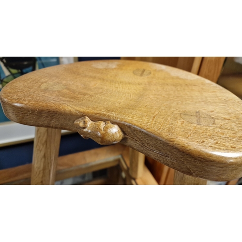 103 - Mouseman Yorkshire Oak Three-Legged Stool - 35.5cm high