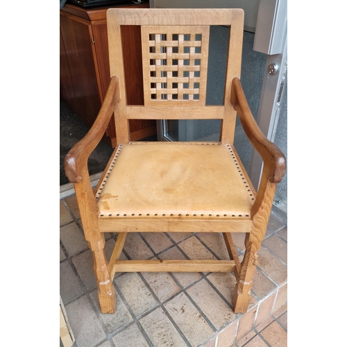 107 - Mouseman Yorkshire Oak Dining Chair Carver Armchair