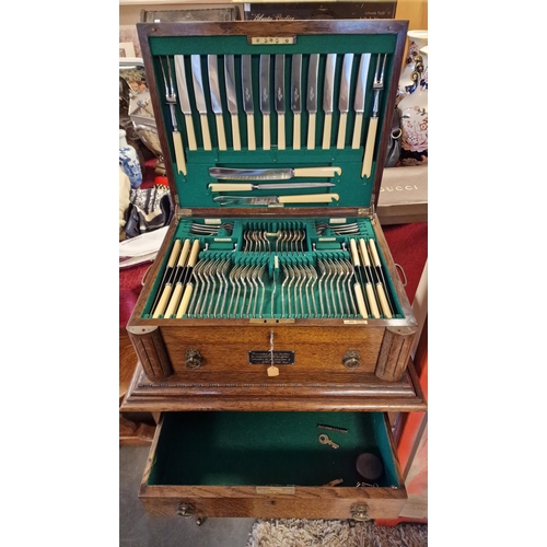 109 - Walker & Hall Antique Footed Pedestal Canteen of Cutlery Table - 93cm high, canteen full