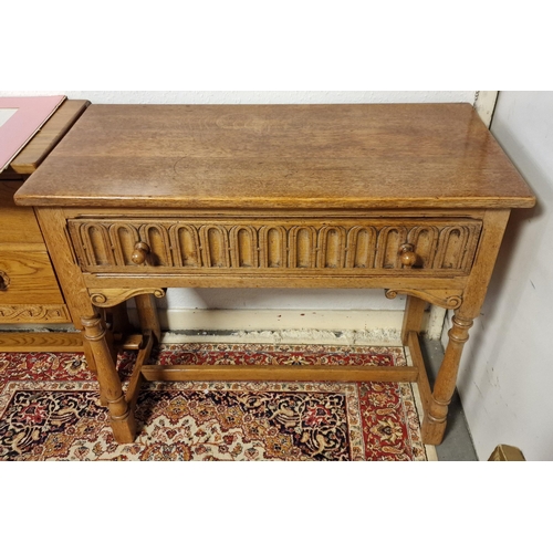 111 - Vintage Warm Oak Single Drawer Console Table - 76cm high