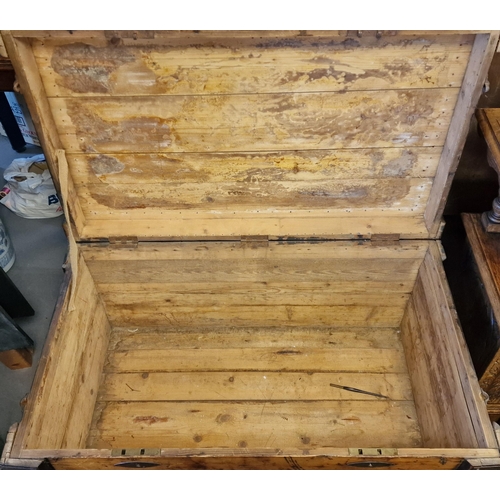 114 - Antique Seaman's Travel Trunk Chest - 103.5x62 by 55cm high