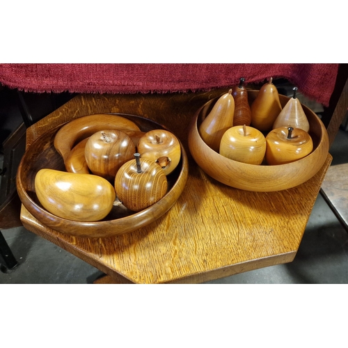 120 - Pair of Crafted Turned Wood Fruits and Bowls Sets