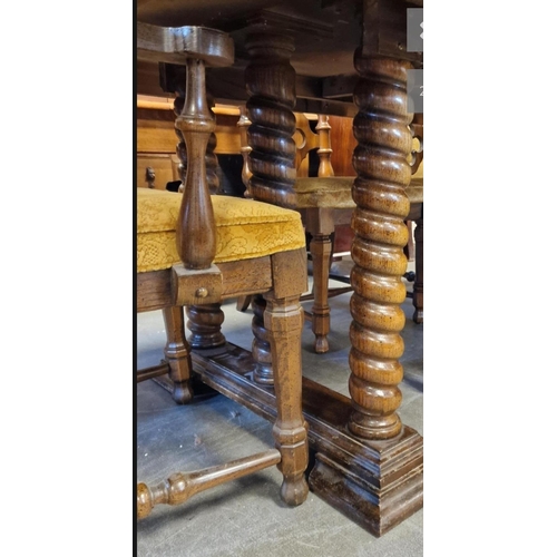 128 - Vintage Oak Extender Dining Table w/six American Made Tudor Style Chairs