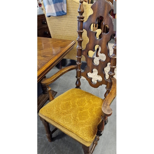 128 - Vintage Oak Extender Dining Table w/six American Made Tudor Style Chairs