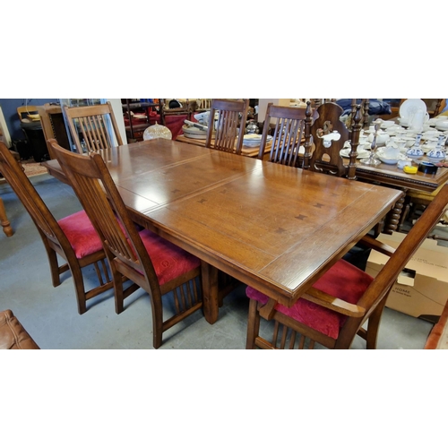 129 - Mahogany Extender Dining Table w/well upholstered Suite of Six Chairs - approx 200cm long