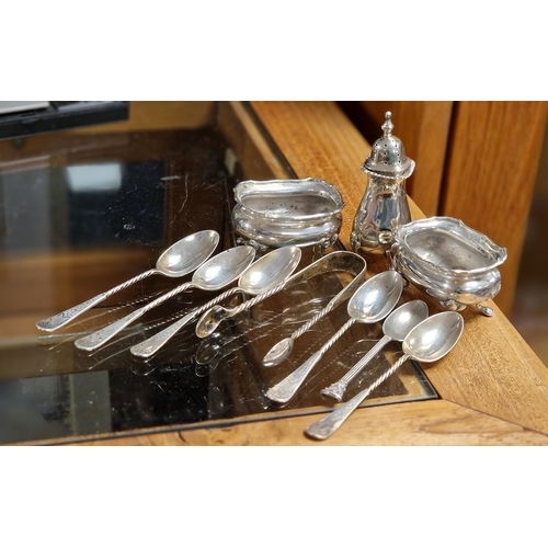 151 - Silver Hallmarked Cruet Set Collection + a Range of Sterling Silver Spoons - combined weight 177.7g