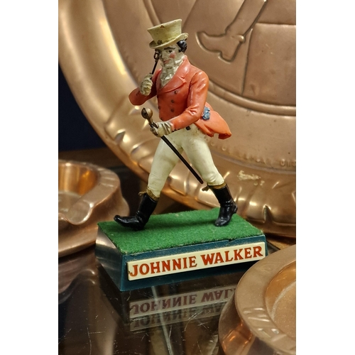 15a - Johnnie Walker Whisky Assorted Advertising Pieces, Copper Tray + Figure