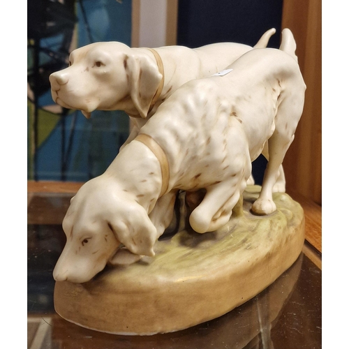 16 - Royal Dux Porcelain Hunting Dogs Pair Figure, ref 1626 - 11.5 inches long