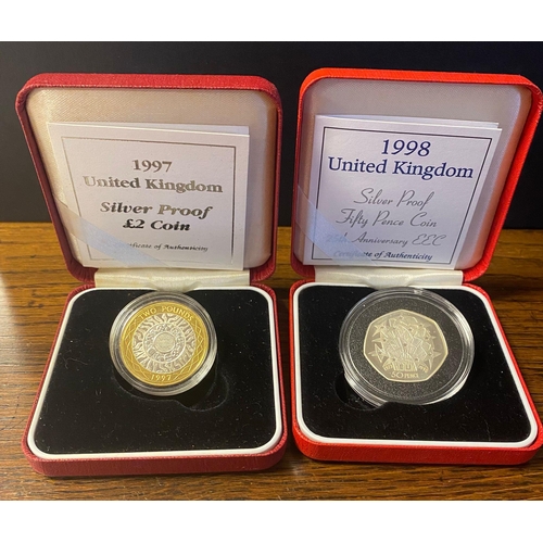 169 - Royal Mint Pair of 1997 & 1998 Silver Proof 50p and £2 Coins - combined weight 20g