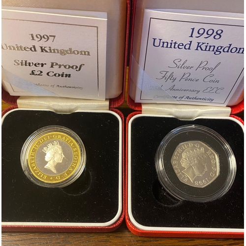 169 - Royal Mint Pair of 1997 & 1998 Silver Proof 50p and £2 Coins - combined weight 20g