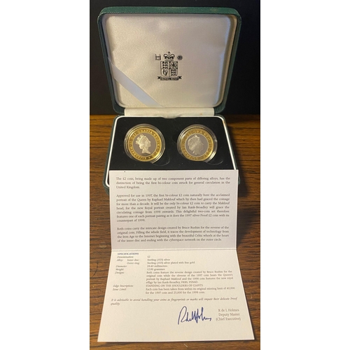 170 - Royal Mint £2 Coin Silver Proof Pair Set - 1997-1998 & combined weight 24g