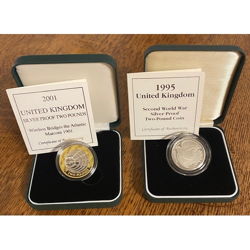 176 - Royal Mint Pair of Silver Proof 2001 & 1995 World War II and 1901 Marconi Coins - combined weight 28... 