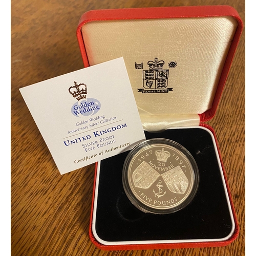 178 - 1997 Royal Mint Golden Wedding Anniversary Royal Silver Proof £5 Coin - 28g