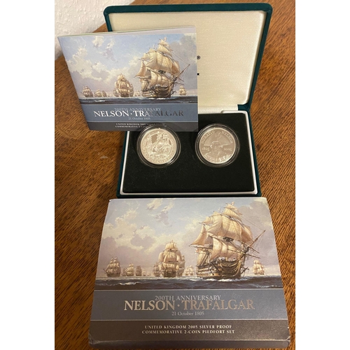 179 - Royal Mint Nelson Trafalgar Silver Proof Piedfort Crown Coin Pair Set - 56g combined