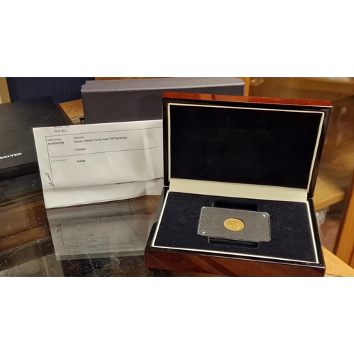 193 - 1883 London Mint 22ct Gold Queen Victoria Young Head Half Sovereign Gold Proof Coin w/receipt