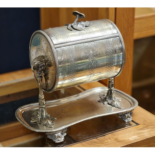 26 - 19th Century Antique Silver Plate Biscuit Barrel - marked we believe, 'JF Bros 1100' to base - 10.5 ... 