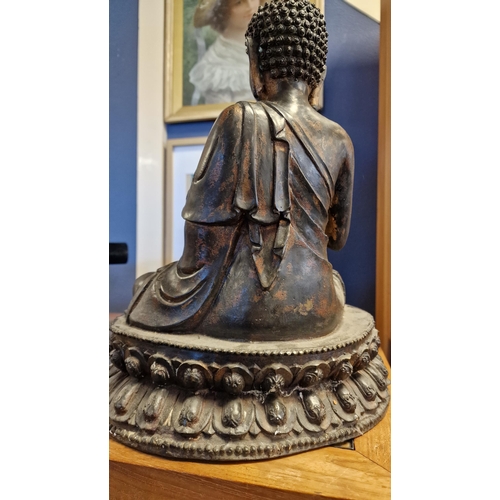 29 - Bronze Hollow Cast Antique Oriental Buddha Figure - 15.75 inches high