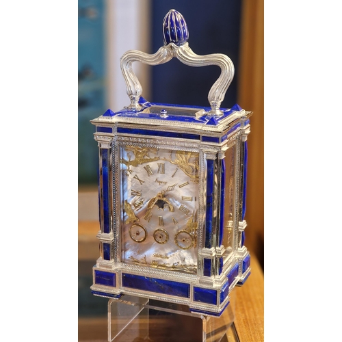 34 - Asprey Designer Carriage Clock - La Vallee No 1 with Blue Lapis and Crystal Detail to Casing - 11 in... 