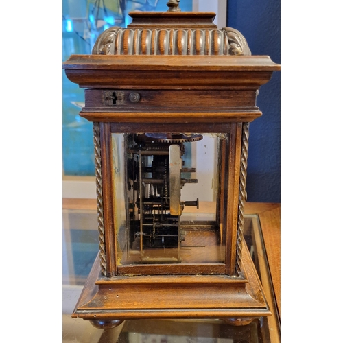 35a - Antique Wooden & Glass Cased Mantel Clock - marked F & S to mechanism - 12 inches high