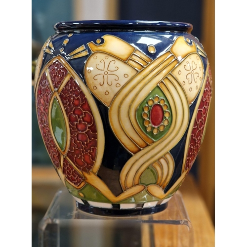 76 - Moorcroft Staffordshire Gold Lidded Jar, by Alicia Amison - 15cm high and 1st Quality