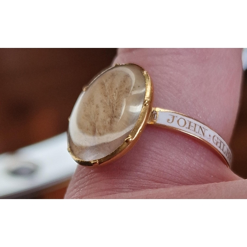 208 - Antique Gold Mourning Ring, size M - marked 'John Gilbert 14 AUG 1770' - likely High Gold Content - ... 