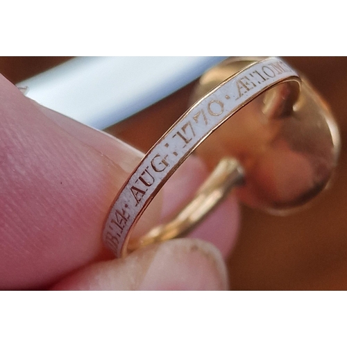 208 - Antique Gold Mourning Ring, size M - marked 'John Gilbert 14 AUG 1770' - likely High Gold Content - ... 