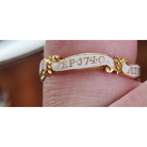 209 - Antique Gold Mourning Ring, size L - marked 'Josiah Byrom Sep 1740' - likely High Gold Content - 4.1... 