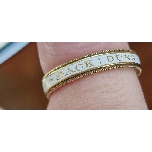 210 - Antique Gold Mourning Ring, size K - marked 'Jack Dunn Nov 1770' - likely High Gold Content - 4g