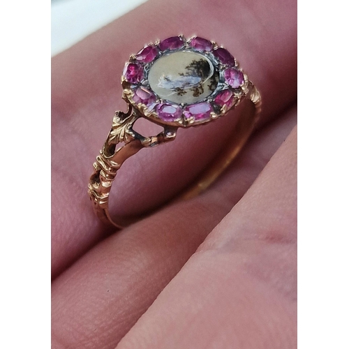 211 - Antique Gold Mourning Ring, size H - with Pink stones - likely High Gold Content - 1.6g