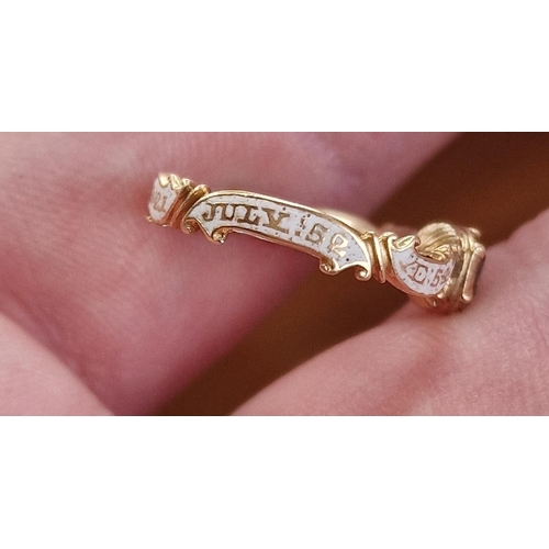 212 - Antique Gold Mourning Ring, size H+0.5 - marked 'Anne Byrom July 52' - likely High Gold Content - 2.... 