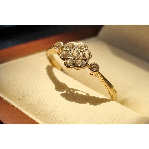 213 - 18ct Gold & Diamond Antique Cluster Ring, size K