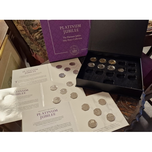 179a - Queens Platinum Jubilee 50p Piece and £2 Uncirculated Boxed Set Collection - as pictured