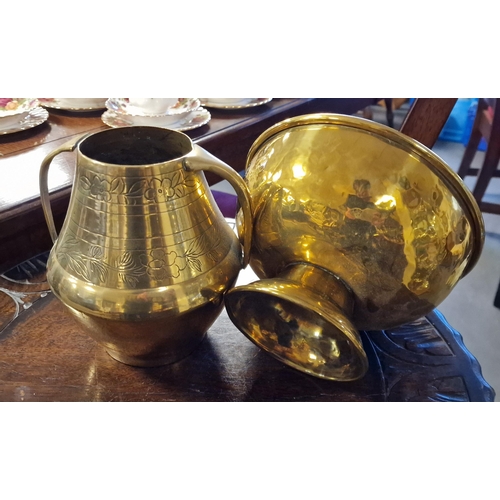 32e - Antique Brass Bowl Pair, one marked as Chinese