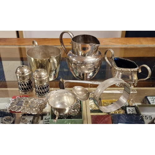 162a - Various Antique Silver-Plated Pieces, plus a Sterling Silver Bangle (35.1g)