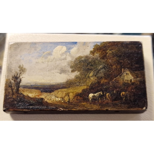 61e - John Dearman (1824-1857) Miniature Signed Wood Block Oil - approx 6cm long