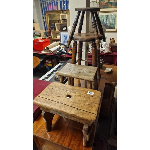 102 - Quartet of Small Pine & Oak Stools & Miniature Chairs