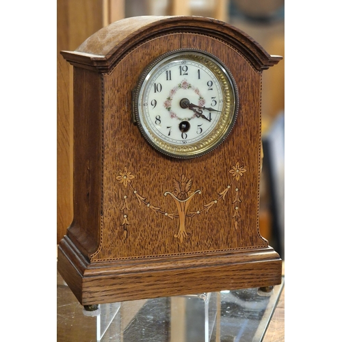 20 - Antique French Inlaid Wood Mantel Clock - 26cm high