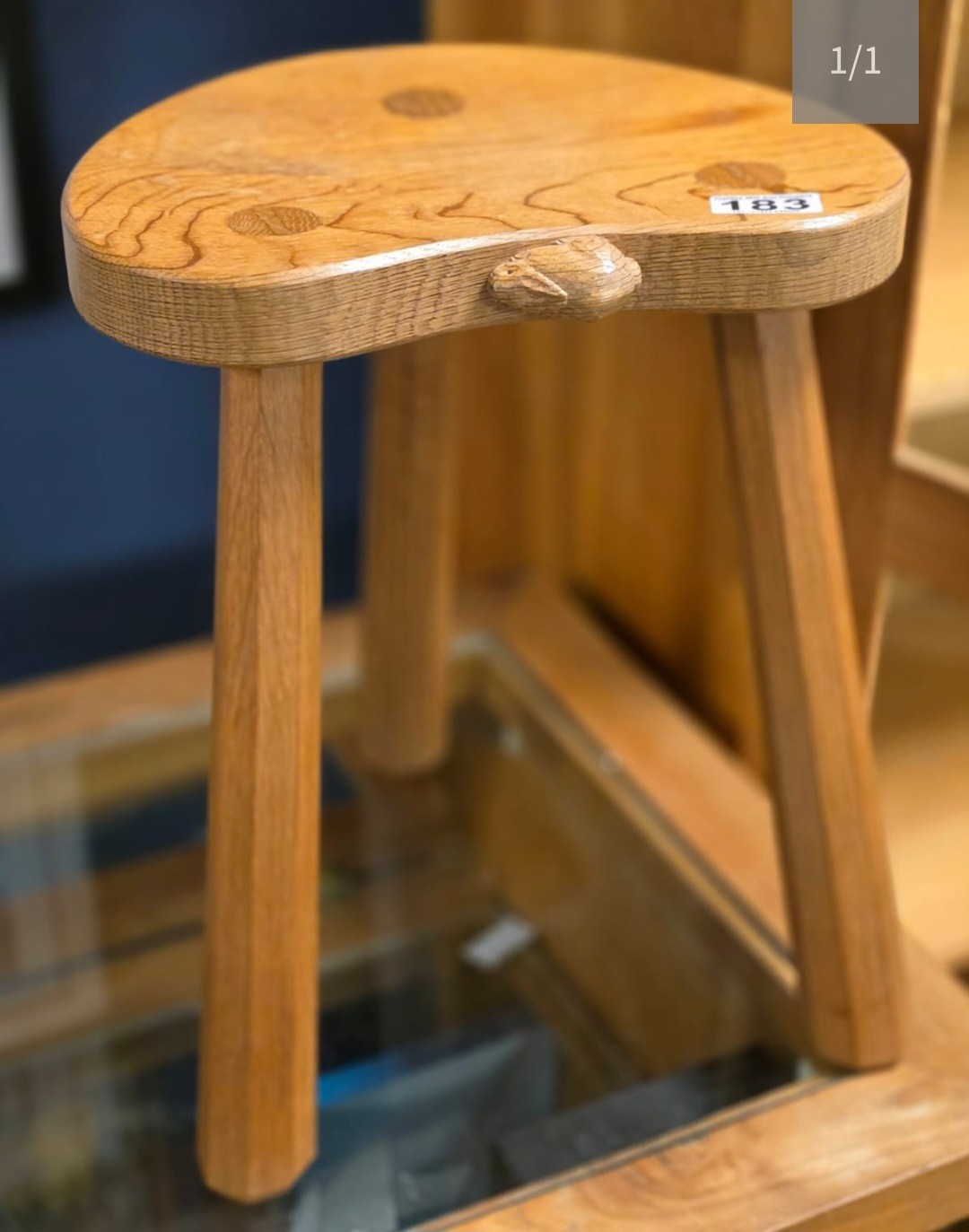 Rabbitman Yorkshire Oak Three Legged Stool - Mouseman Robert Thompson ...