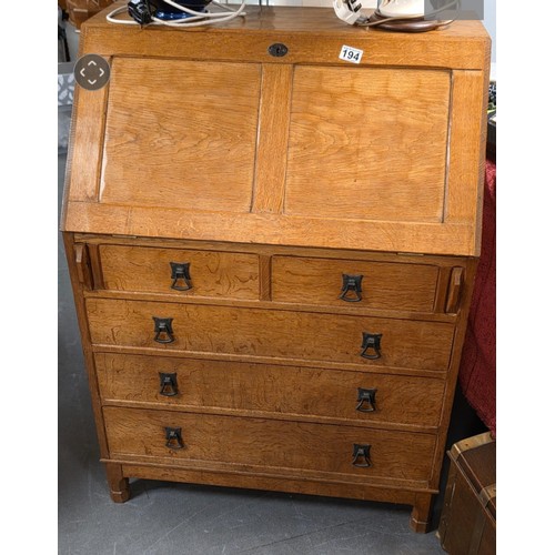Acornman Yorkshire Oak Bureau, 1.06m high, by 76x45cm, Mouseman Robert ...