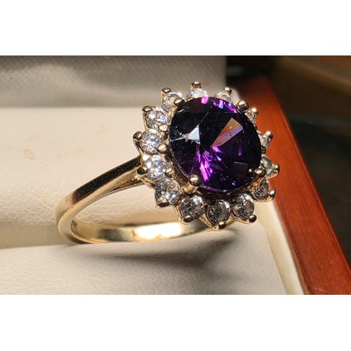 9ct Gold & Amethyst Dress Ring, size N & 3.5g