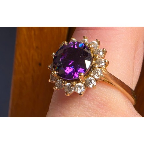 9ct Gold & Amethyst Dress Ring, size N & 3.5g