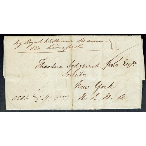 34 - 1838 Entire Letter London to USA, sent by Royal William steamer via Liverpool, with manuscript '6' c... 