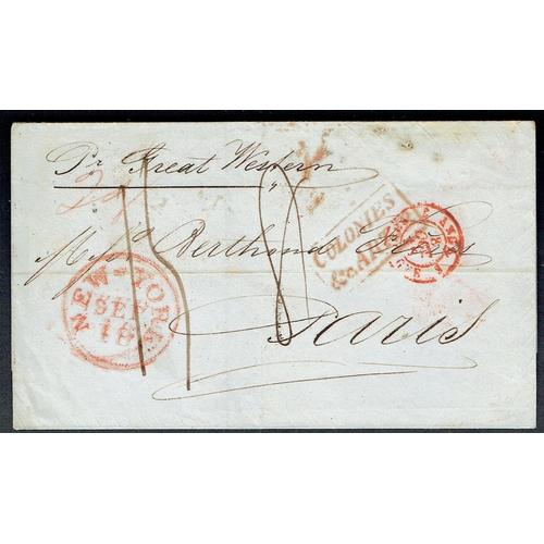 35 - 1845 Entire Letter New York to Paris sent per Great Western with New York 16 September cancel, with ... 