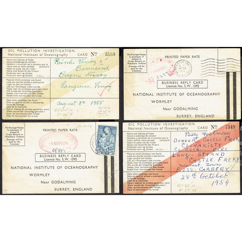 39 - Drift Mail Card: 1954-58 Printed reply cards titled Oil Pollution Investigation dropped in the sea i... 