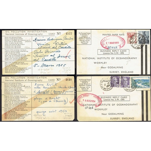 39 - Drift Mail Card: 1954-58 Printed reply cards titled Oil Pollution Investigation dropped in the sea i... 