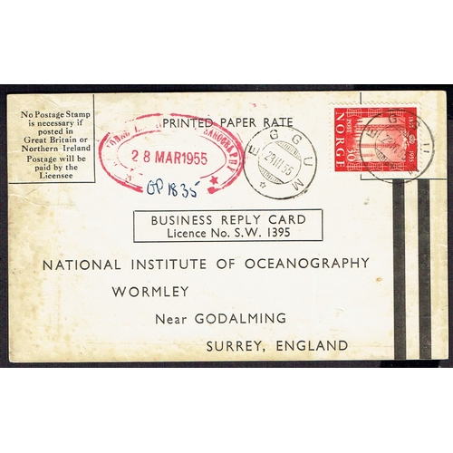 39 - Drift Mail Card: 1954-58 Printed reply cards titled Oil Pollution Investigation dropped in the sea i... 