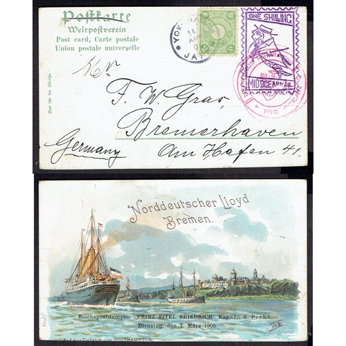 43 - Maritime Mail: Japan 1906 PPC of Prinz Eitel Friedrichship sent to Germany bearing 2s green tied YOK... 