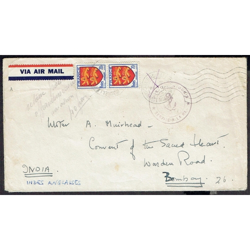 46 - Submarine Mail: 1945 (21 Nov) France airmail cover to Bombay with circular anchor cachet of the Fren... 