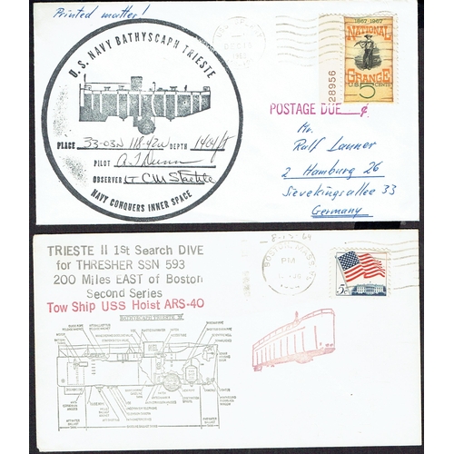 47 - Submarine Mail: 1962-72 USA covers carried on the US NAVY BATHSCAPH TRIESTE a Swiss designed, Italia... 